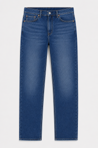 Blue denim jeans flat lay shot