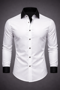 White Shirt With Black Collar In Pure Cotton